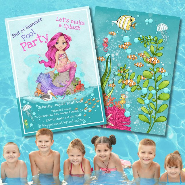 Invitación Fiesta de piscina de verano de Chica de sirena ros (Subido por el creador)
