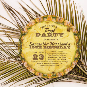 Invitación Fiesta de piscina de verano de piña divertida cual