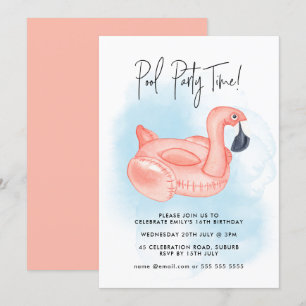 Invitación Fiesta de Piscina de Verano Flamingo Cumpleaños pa