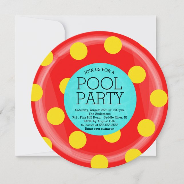 Invitación Fiesta de piscina de verano flotante de metro rojo (Anverso)