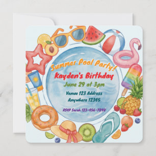 Invitación Fiesta de Piscina de Verano Ilustrada 