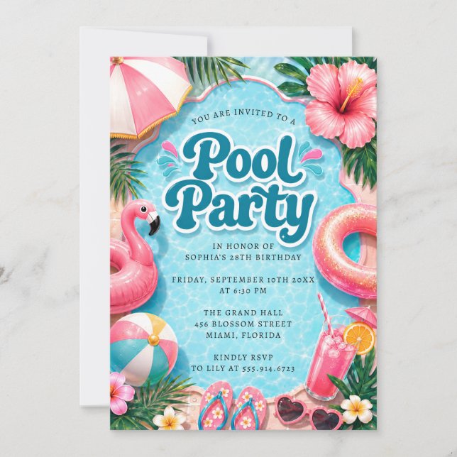 Invitación Fiesta de Piscina de Verano Imprimible (Anverso)
