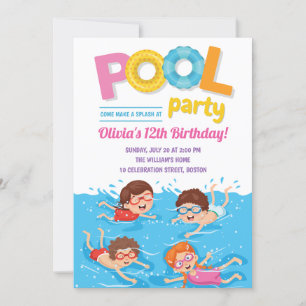 Invitación Fiesta de piscina de verano infantil lindo cumplea
