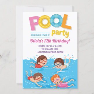 Invitación Fiesta de piscina de verano infantil lindo cumplea