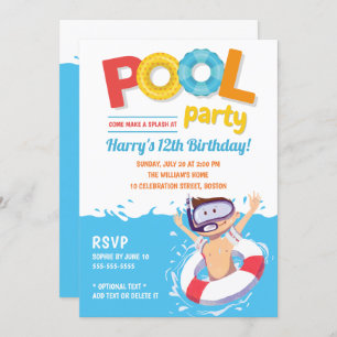 Invitación Fiesta de piscina de verano lindo cumpleaños