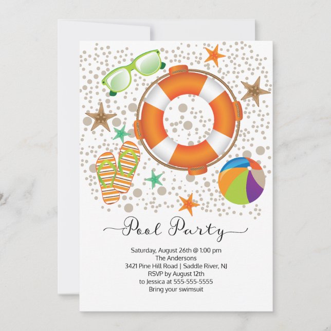 Invitación Fiesta de piscina de verano moderno (Anverso)