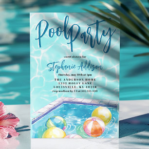 Invitación Fiesta de Piscina de Verano Pelota de Playa Cumple