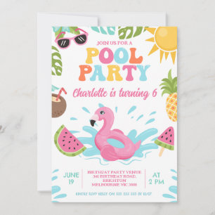 Invitación Fiesta de piscina de verano retro multicolor Cumpl
