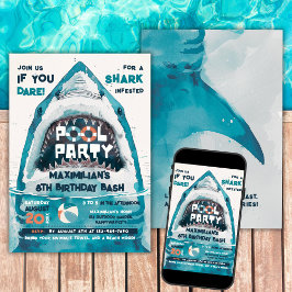 Invitación Fiesta de Piscina de Verano Sharktástico