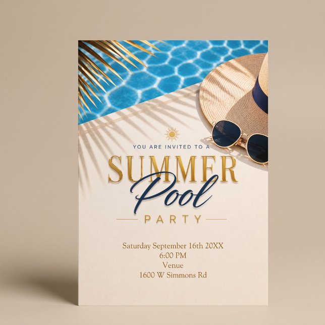 Invitación Fiesta de Piscina de Verano Tema de Lujo junto a l (Subido por el creador)