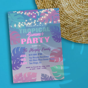 Invitación Fiesta de Piscina de Verano Tropical Neon Pastel