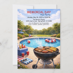 Invitación Fiesta de Piscina del Día de los Caídos Fiesta d