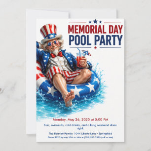 Invitación Fiesta de Piscina del Día de los Caídos Verano L