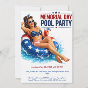 Invitación Fiesta de Piscina del Día de los Caídos Verano L
