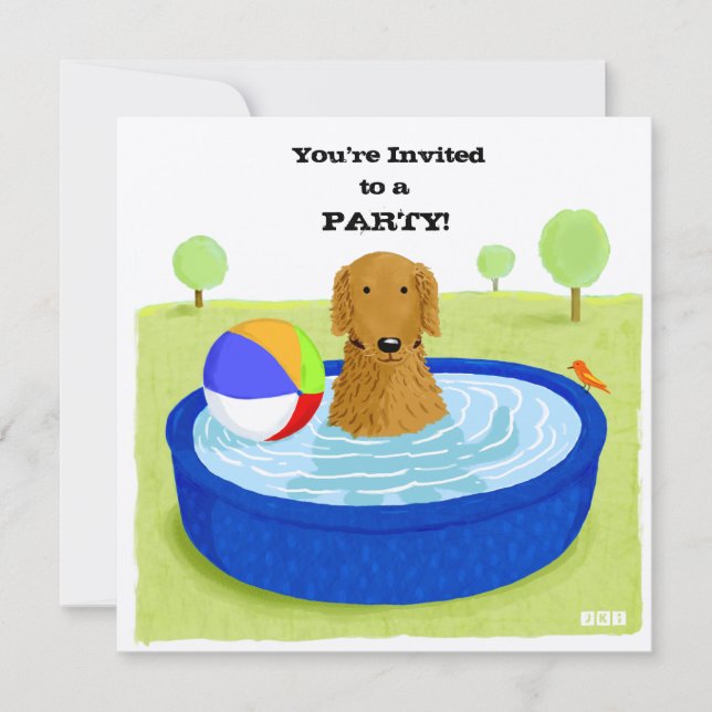 Invitación Fiesta de Piscina del Perro Feliz | Golden Retriev (Anverso)