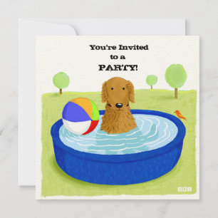 Invitación Fiesta de Piscina del Perro Feliz Golden Retriev
