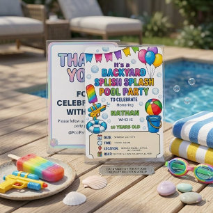 Invitación Fiesta de Piscina en el Jardín Vibrante Arcoíris S