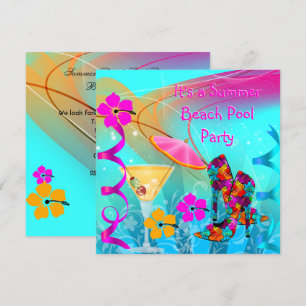 Invitación Fiesta de Piscina en la Playa Verano Rosa Calido T