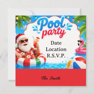 Invitación Fiesta de Piscina en Navidad de Julio con Santa Cl