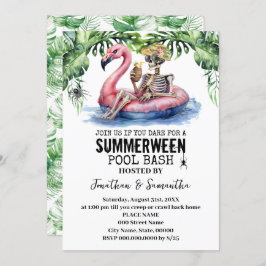 Invitación Fiesta de piscina Esqueleto Tropical Summerween