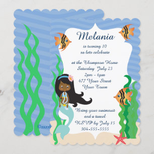 Invitación Fiesta de Piscina Étnica de Cumpleaños de Sirena
