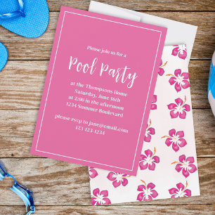 Invitación Fiesta de piscina Floral tropical rosa