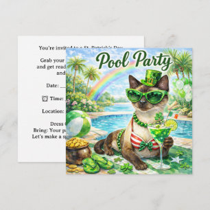 Invitación Fiesta de Piscina Gato Glam del Día de San Patrici