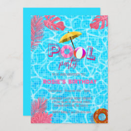 Invitación Fiesta de piscina Guay azul y natación en verano C