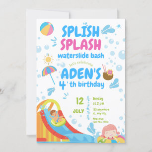 Invitación Fiesta de piscina inflable azul y rosa