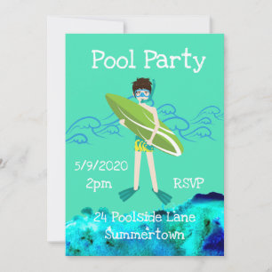 Invitación Fiesta de piscina lindo y azul moderno