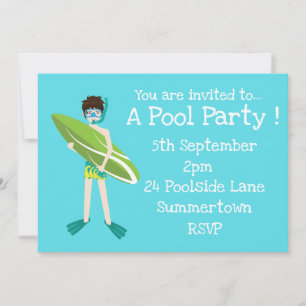 Invitación Fiesta de piscina lindo y azul moderno