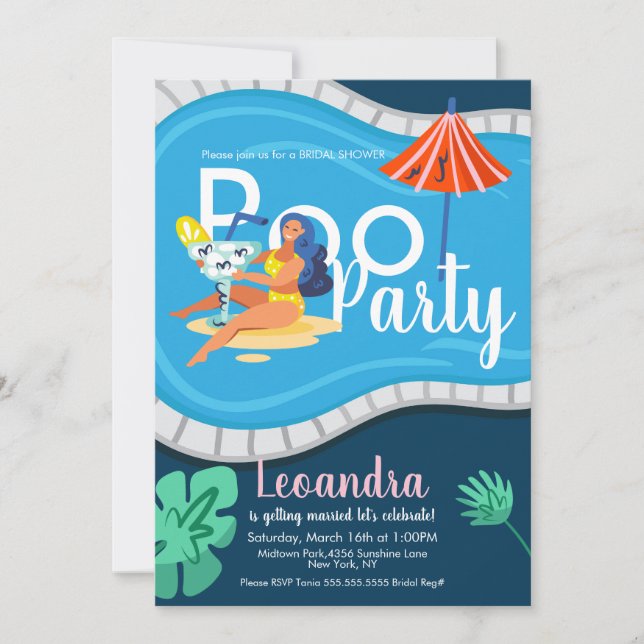 Invitación Fiesta de piscina moderna ducha de novia Invitació (Anverso)