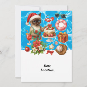 Invitación Fiesta de Piscina Navidad en Julio con Santa Gato