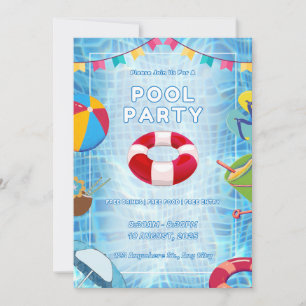 Invitación Fiesta de Piscina Negrita Roja y Azul