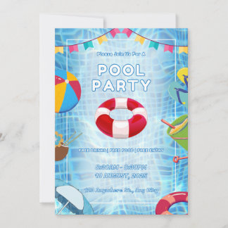 Invitación Fiesta de Piscina Negrita Roja y Azul