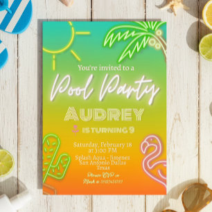 Invitación Fiesta de Piscina Neon Tropical