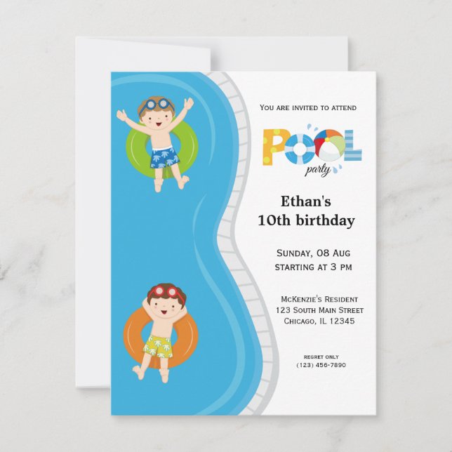 Invitación Fiesta de piscina (niño) (Anverso)