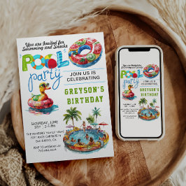 Invitación Fiesta de piscina para adultos verano playa cumple