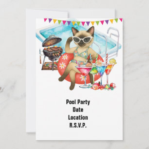 Invitación Fiesta de Piscina para Amantes de Gatos