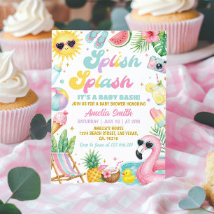 Invitación Fiesta de Piscina para Niña Splish Splash Cumpleañ