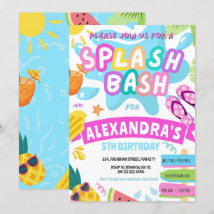 Invitación Fiesta de Piscina para Niñas Splash de Verano Rosa