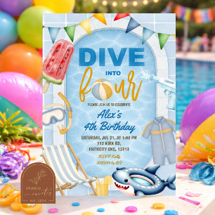 Invitación Fiesta de Piscina para Niño - Sumérgete en el Cump