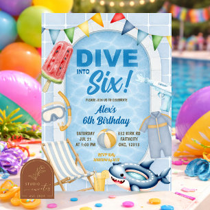 Invitación Fiesta de piscina para niños Dive en cualquier cum