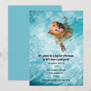 Invitación Fiesta de Piscina para Perros que Nadan