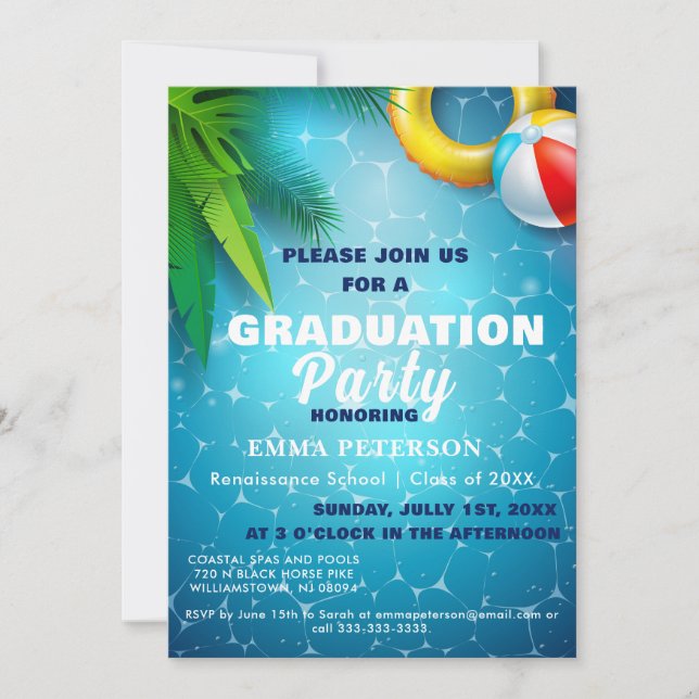 Invitación Fiesta de piscina pequeña, regalo de graduación de (Anverso)