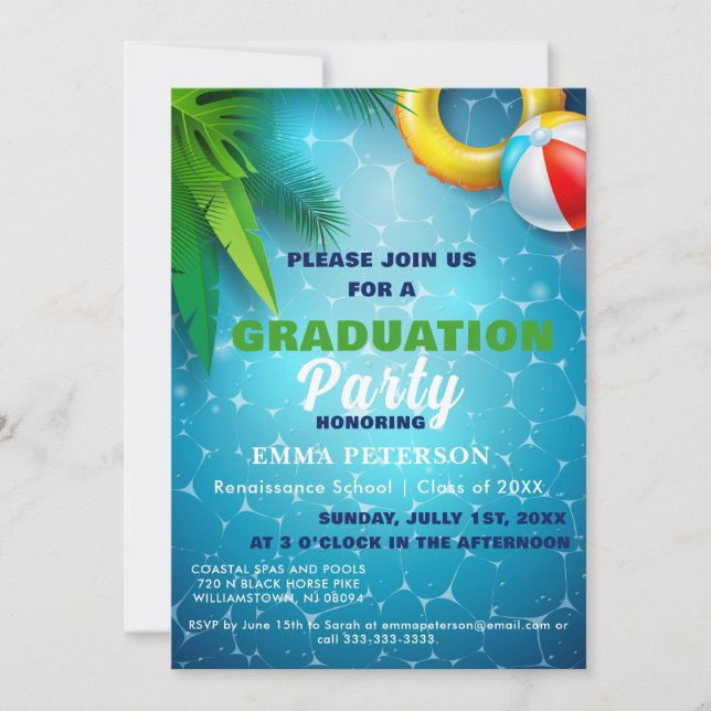Invitación Fiesta de piscina pequeña, regalo de graduación de (Anverso)