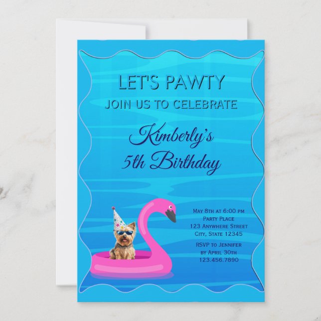 Invitación Fiesta de Piscina Personalizada para Perros (Anverso)
