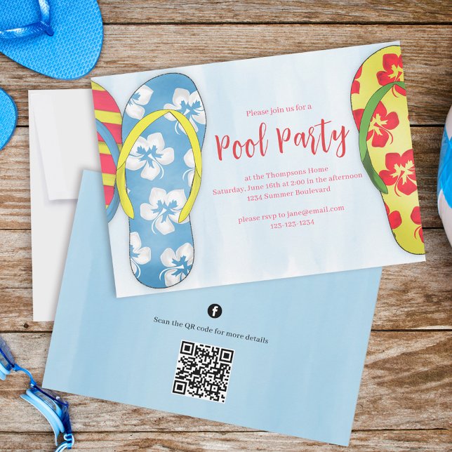 Invitación Fiesta de piscina Playa de Verano Tropical Flip Fl (Subido por el creador)
