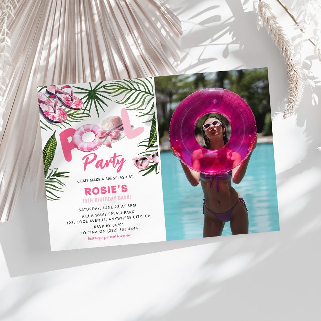 Invitación Fiesta de piscina rosada bonito Chica Foto Cumplea (Subido por el creador)