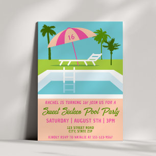 Invitación Fiesta de Piscina Sweet 16 Verano Tropical Diverti